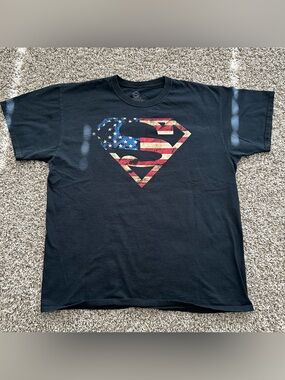 DC COMICS ORIGINALS SUPERMAN AMERICAN FLAG LOGO SHIRT BLACK XL